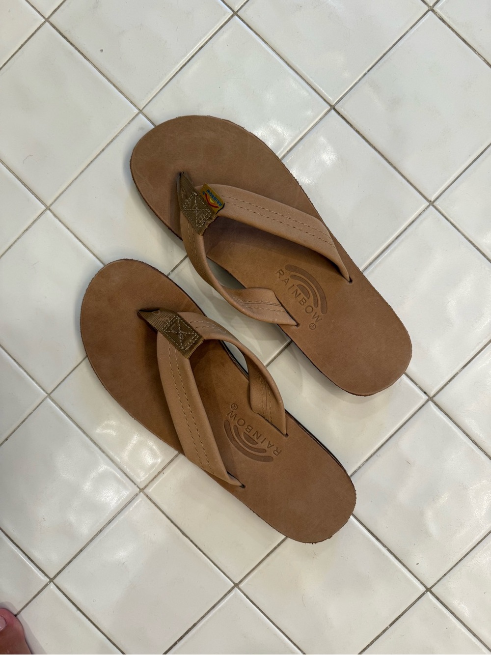 Rainbow Brown Leather Thong Sandals for Women